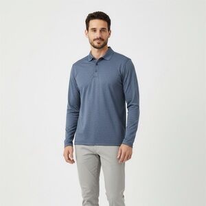 Lululemon Evolution Polo Shirt Mens Medium Blue Heather Long Sleeve Performance